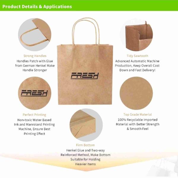 Eco Friendly Takeaway 12x7x17 Paper Bag Brown Kraft Gift Bags