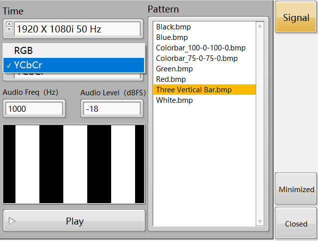 Three Vertical Bar Signal IEC62368 Three Vertical Bar Signal.RDL-100 video signal generator