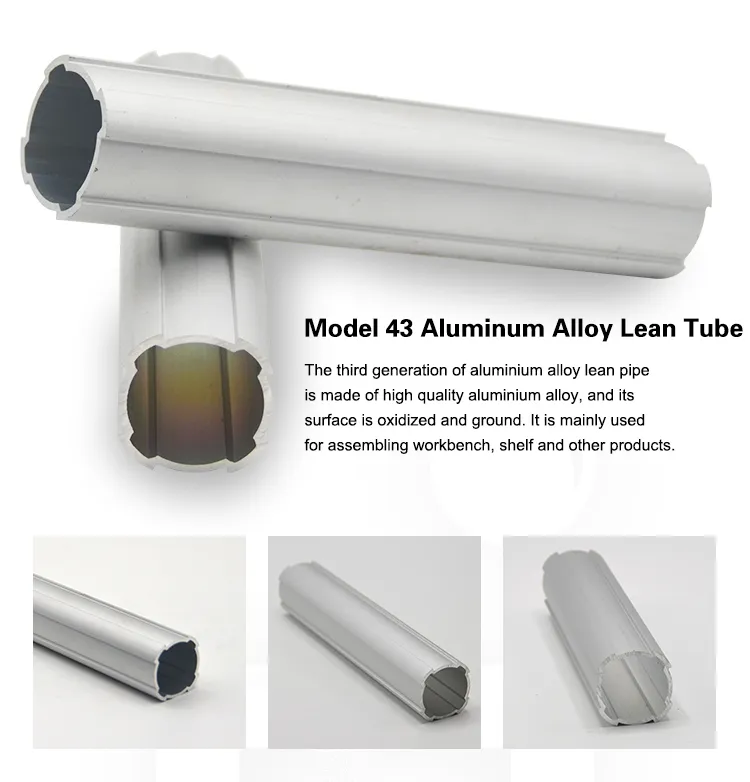 Industrial OD 43mm Aluminium Alloy Lean Pipe Tube Cylindrical Profile For Workshop