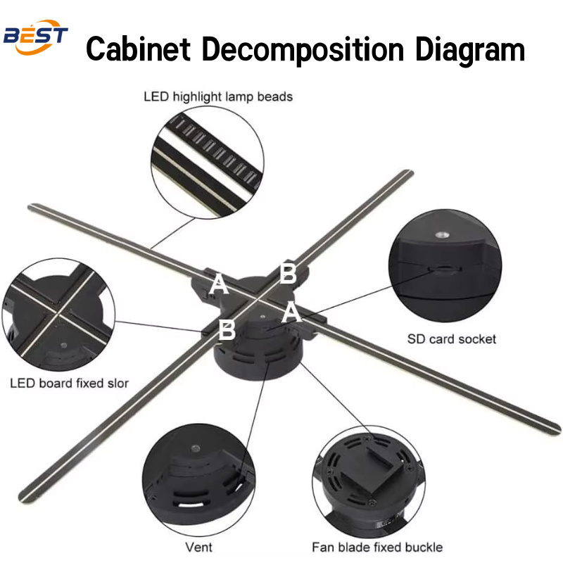 Interactive 3D Spinning LED Hologram Fan , Remote Control 15 Inches Holographic Display Fan