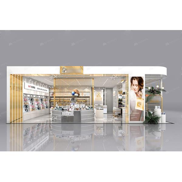 Cosmetic Store Design Gold Rush Series Case 85sqm Perfume Shop Rack for Skincare Store Decoration