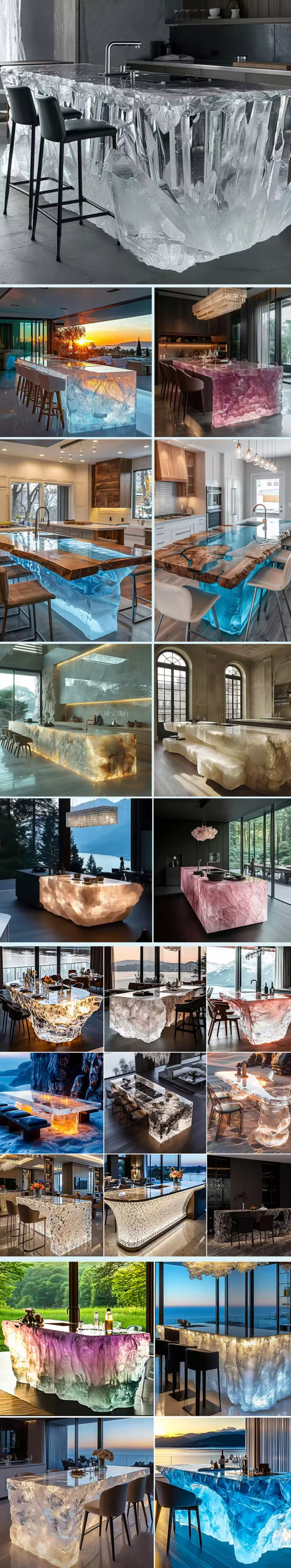 Luxury Glass-like Epoxy Resin Kitchen Island Table Countertop Creative Transparent Glowing Crystal Table for Office Home