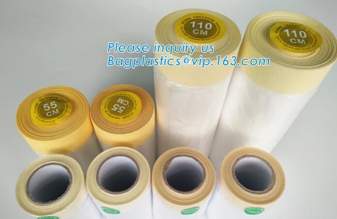 painting painters masking film with bule tape, painting folded pre-taped core masking film, spray plastic pre-tape pla