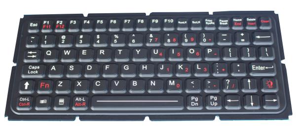 Illuminated IP65 ruggedized silicone rubber 83 keys keyboard for military