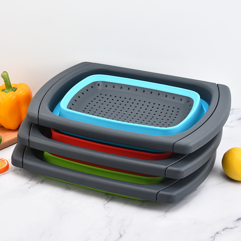 Silicone Collapsible Colander Strainer Over Sink Vegetable/Fruit Colanders Strainers (6Quart) With Extendable Handle