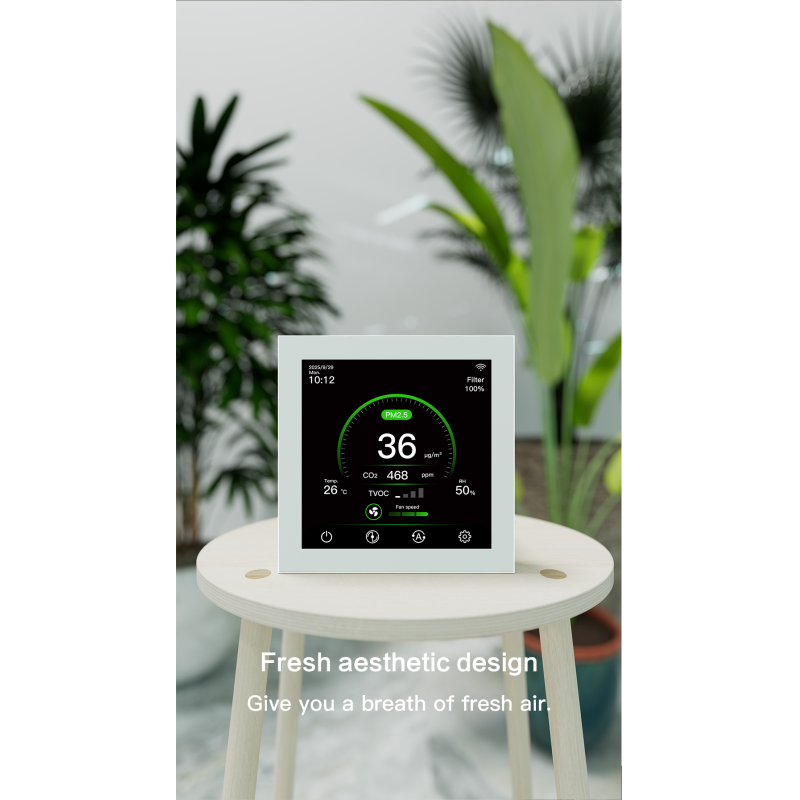 4 Inch Smart Fresh Air Ventilation Controller With WiFi RS485 Automatic CO₂/PM2.5/VOC Fan Speed Control