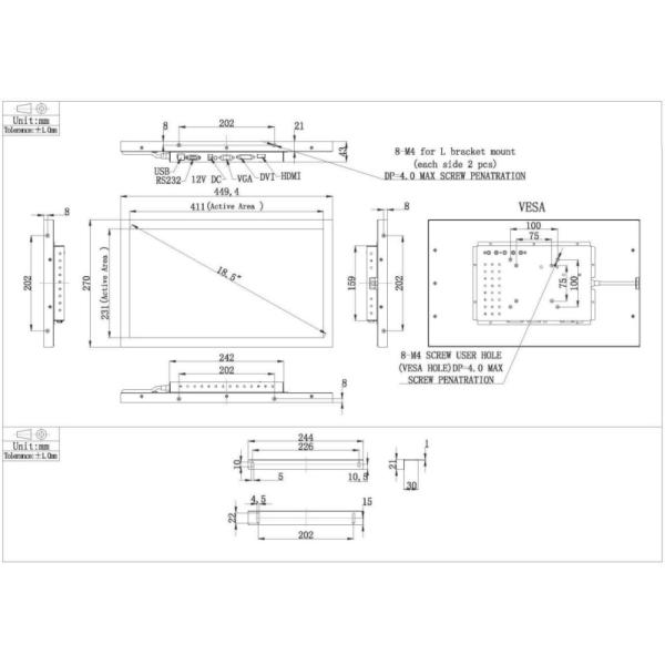 Dust Proof 18.5" Touch Screen Monitor , Surface Acoustic Wave Touch Screen 7H Hardness