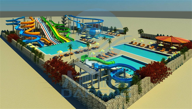 OEM 4000 Sqm Lazy River Water Park Customized With Swimming Pool Slides