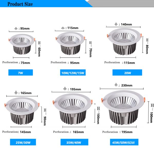 Anti Glare 5W 7W LED Downlight 300lm 45deg ROHS