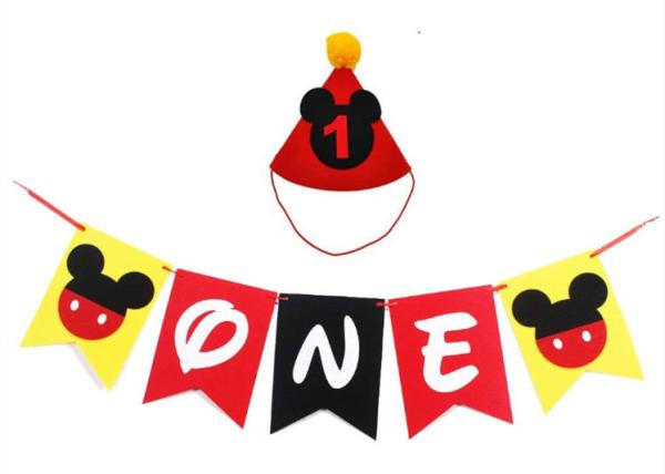 Quality Mickey Mouse Handmade 1st Felt Garland Birthday Highchair Banner for sale
