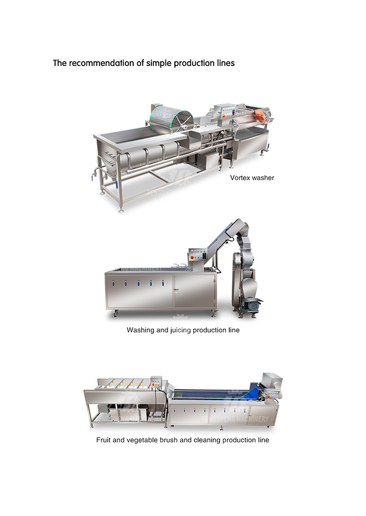 Industrial Fruit And Vegetable Processing Line Brush Bubble Cleaning Drying Selection And Cutting