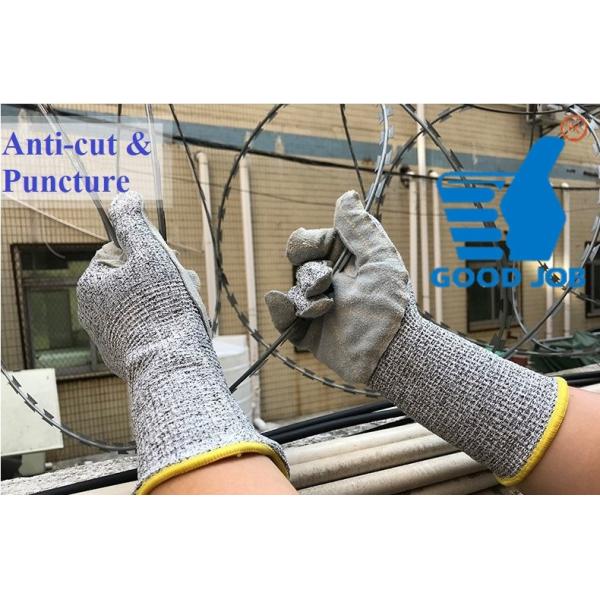 Long Cuff HPPE Polyethylene Cow Split Leather Level 5 Anti Cut Gloves Saw Proof