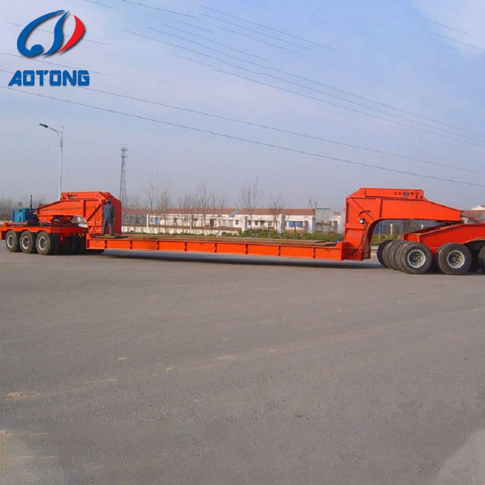 Transport Excavator with Hydraulic Gooseneck 80Tons 4 Axles Low Bed Trailer and Ladder