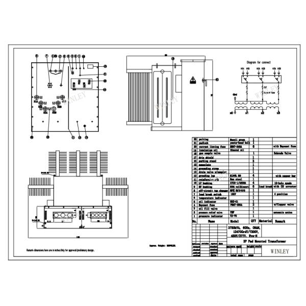 UL Certified 3750 KVA Three Phase Pad Mounted Distribution Transformer 12470V To 480V ANSI IEEE DOE 2016 Standards