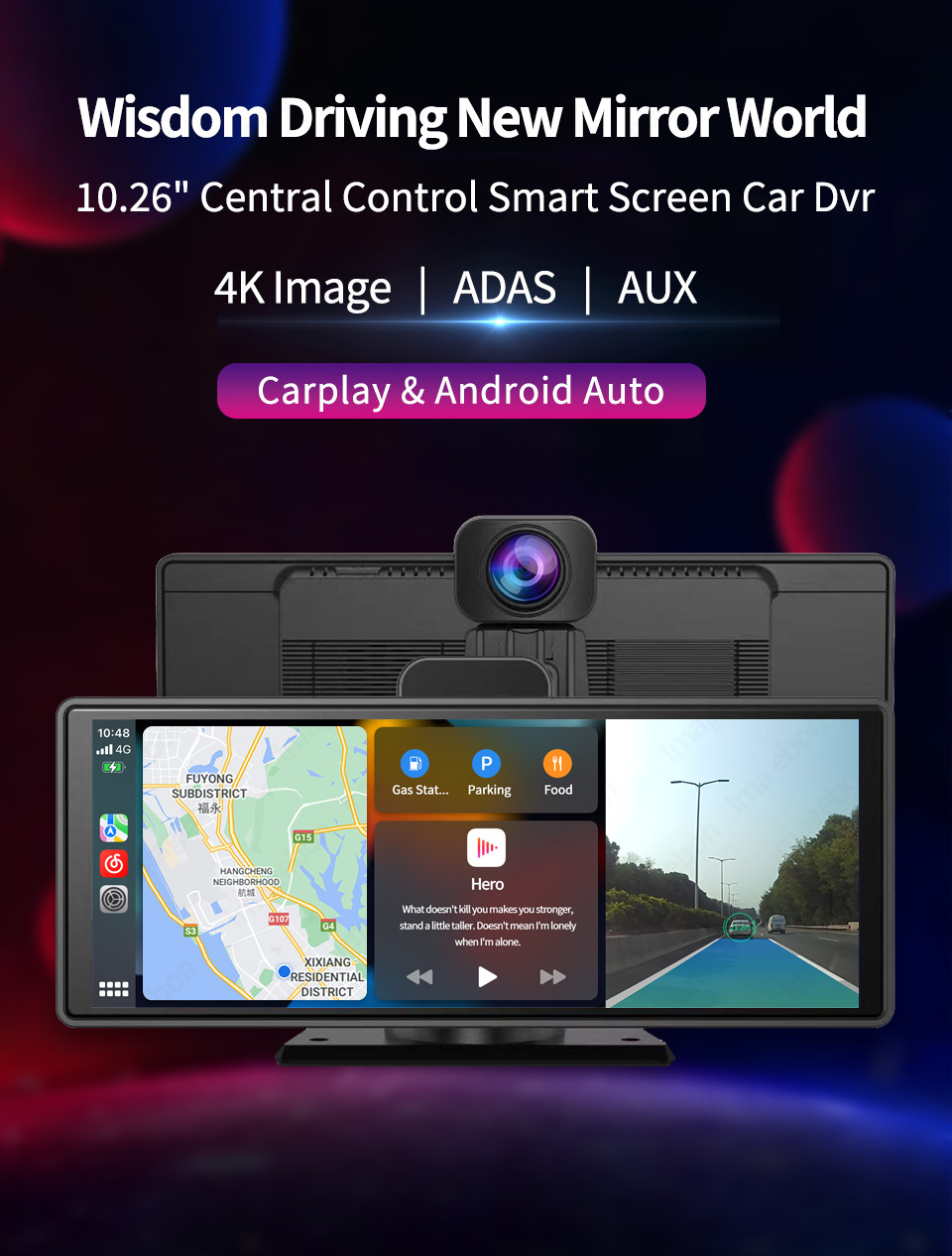 4K 10.26" Car DVR Android Carplay Dashboard Auto ADAS WiFi Dash Cam