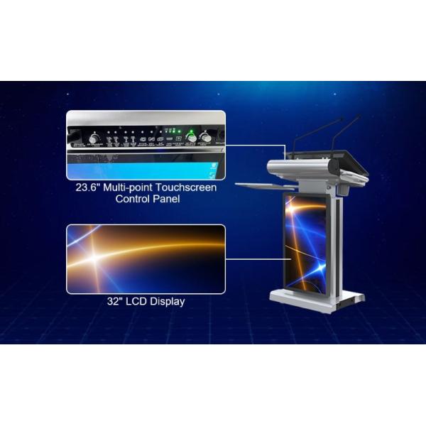 Multimedia Podium with Optional 32 Inch Smart Kiosk Screen, 1 Year Warranty, and Multi-Purpose Lectern for Professional Presentations