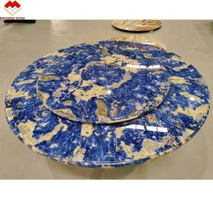 Modern Calcite Marble Worktop Dining Table with Translucent Bolivian Blue Stone Basin