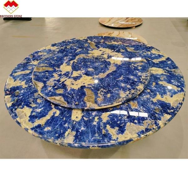Quality Modern Calcite Marble Worktop Dining Table with Translucent Bolivian Blue Stone Basin for sale