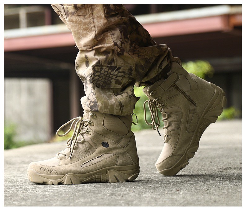 Wholesale High-top Mountaineering Boots Men's Brown Tactical Boots Non-slip Waterproof Training Boots