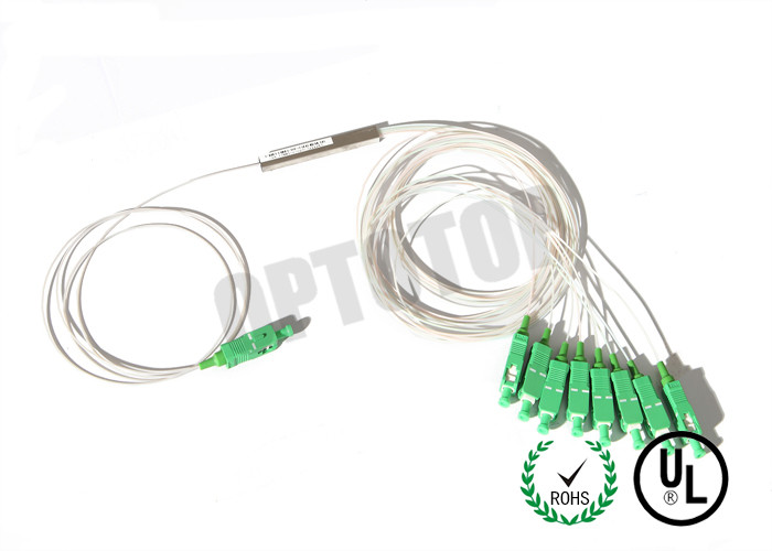 Wide Operating Wavelength Fiber Optic PLC Splitter 1 x 8 SC / APC Connector