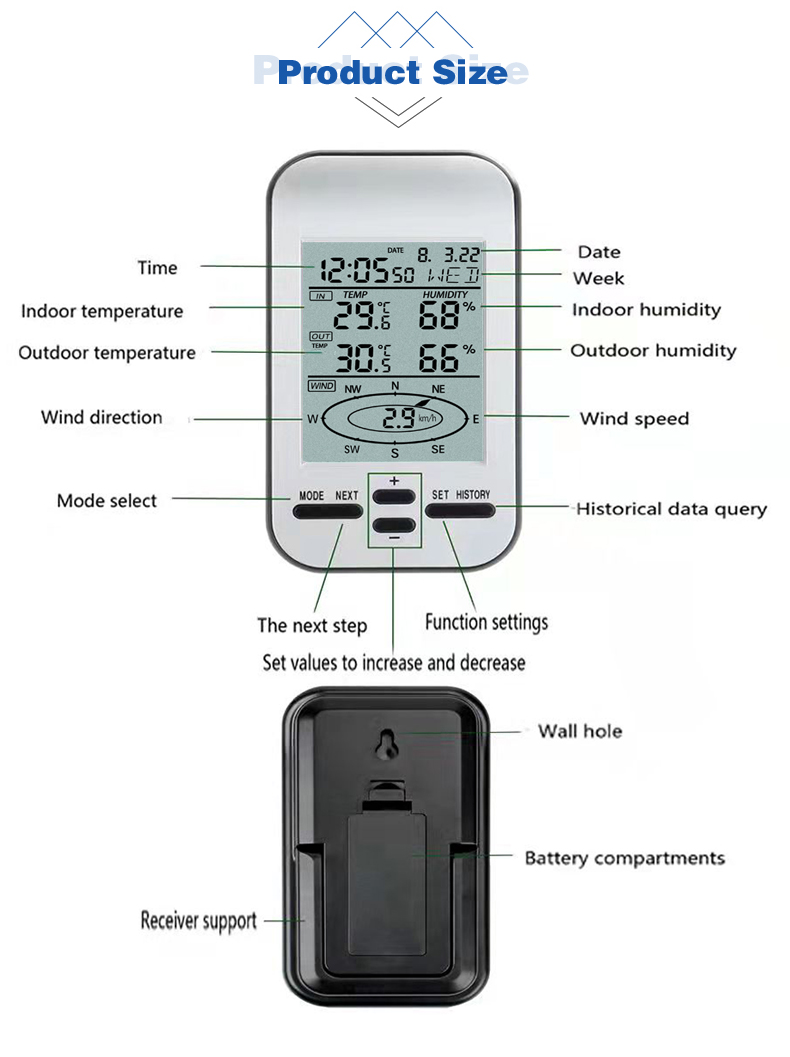 WS0232 LCD Digital Weather Station With Colour Display Humidity Range 20% To 90% Remote Viewing Data