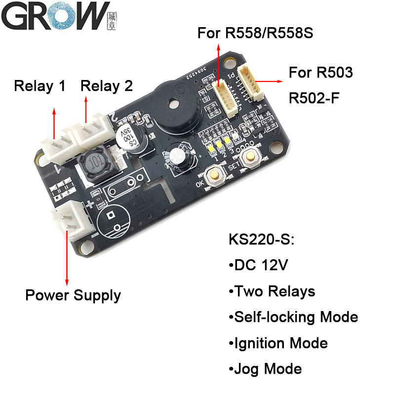 Ks220-S+R558 DC12V Fingerprint Control Board 2 Relays Admin/User Funtion Self-Locking/Jog/Ignition Mode