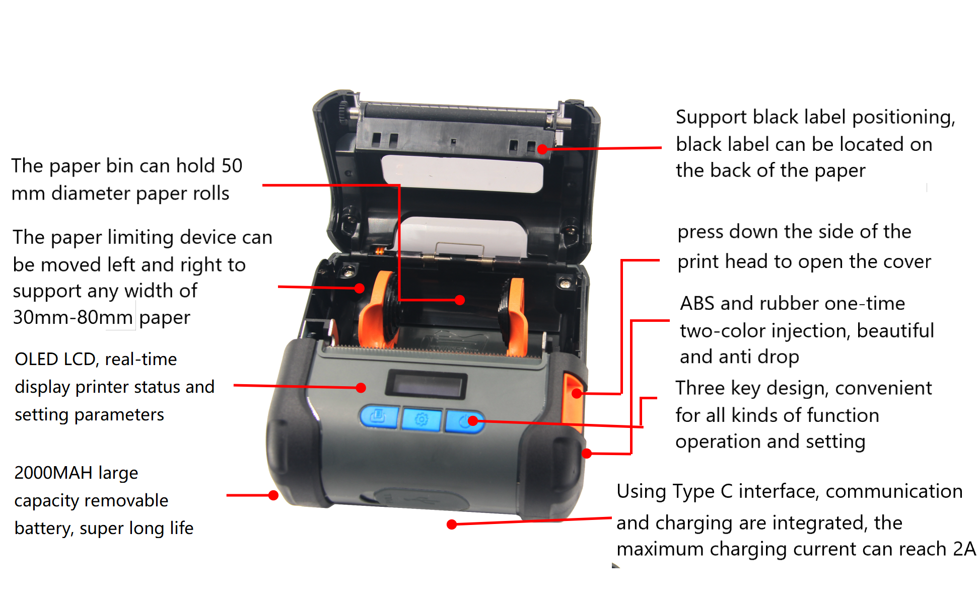 80mm Portable BT Thermal Printer for Android and IOS Mobile Printing Applications