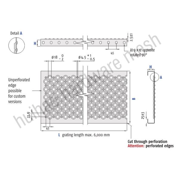 2mm Perforated O Grip Strut Grating Traction Tread Flooring