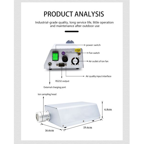 RS232 Air Ion Sensor ONETEST-502XP 0-2 Million Per/Cm3 Range