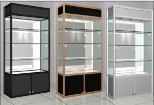 China Portable Wheel Shop Display Shelving Lockable Glass Cabinet For Shopping Mall wholesale
