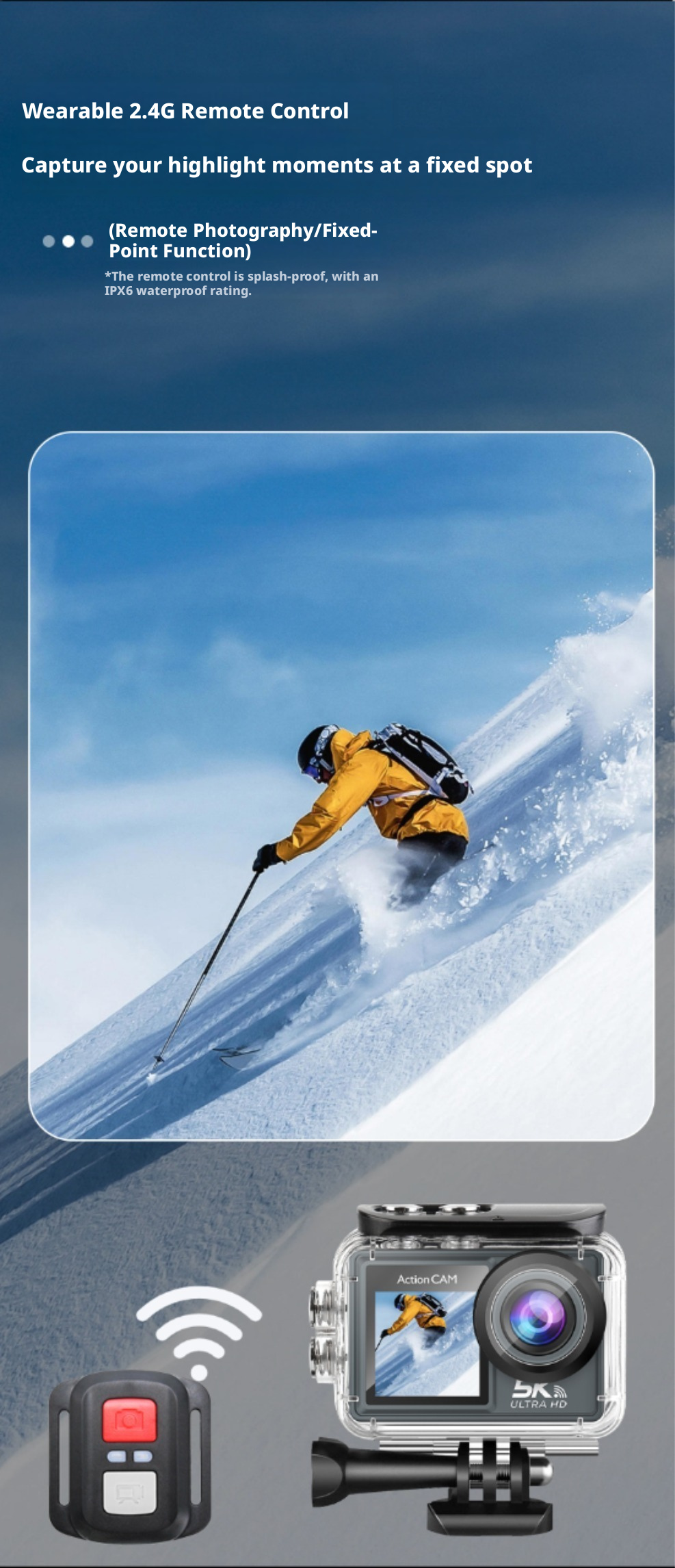 DLC M60TR 5K 50MP Action Camera with 2.4G Remote Control Dual Screen Waterproof Sports Cam for Daily Outdoor Activities