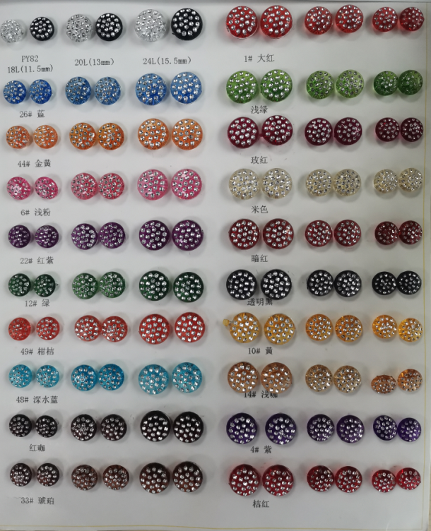 wholesale large quantity plastic shirt coat button shine stone button for garment
