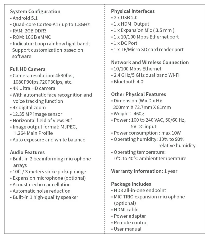 4K Remote Audio Video Conference Endpoint Android 3in1 Video Conference Device with 1080p Camera for Office Video Meetin