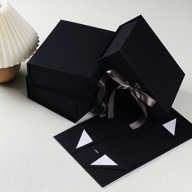Custom Logo Printed Folding Carton Box, Rigid Cardboard Ribbon Closure Magnetic Paper Gift Box