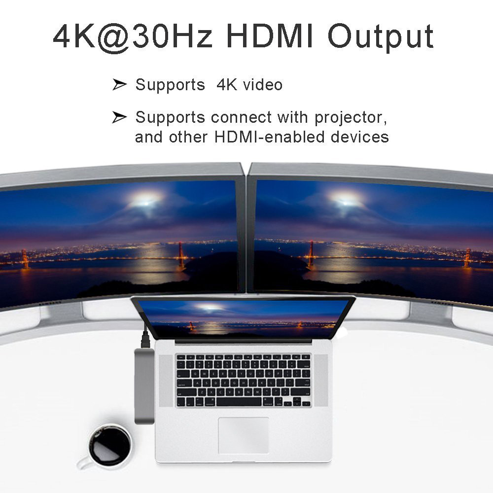 7in1 USB Dual Type-C Hub to Adapter 4K For MacBook Pro Thunderbolt 3 port USB-C port charging docking