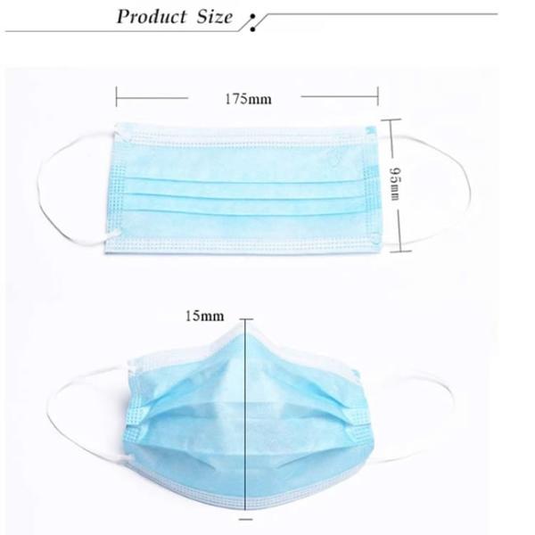 Blue Disposable 3ply Non-Woven Surgical Medical Dust Face Mask