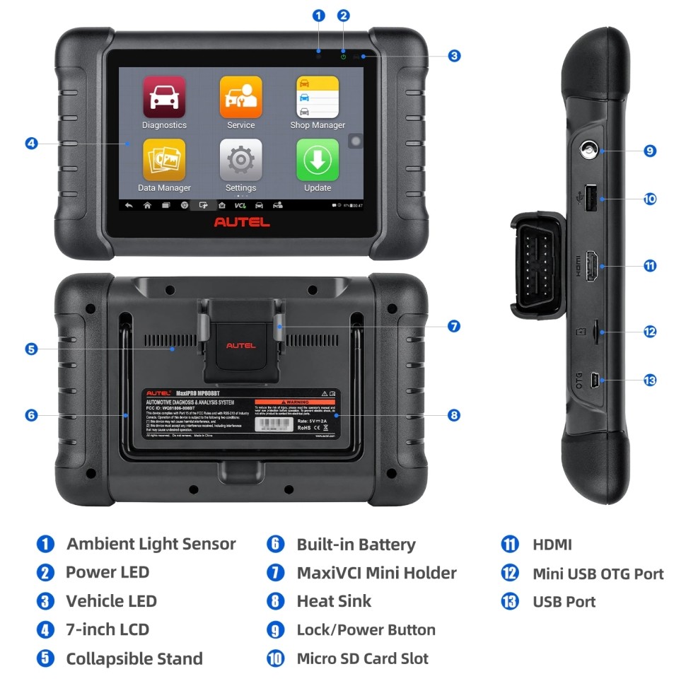 Autel MaxiPRO MP808BT Full System Diagnostic Tool with Complete OBD1 Adapters Support Wireless Upgrade Version of MP808