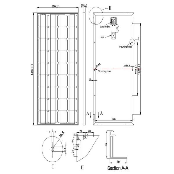 18V 175W Monocrystalline Solar Module / Mono Cell Solar Panel Easy Installation