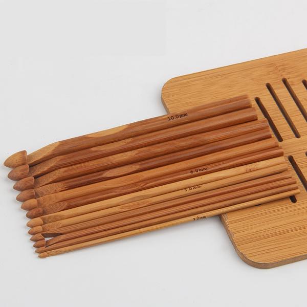 Quality Ergonomic Wooden Bamboo Crochet Hook Set 8 Pieces For Beginner for sale
