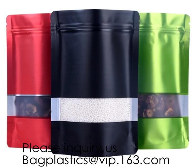 Kraft Bags With Window, Resealable Large Kraft Zip lockk Food Storage Bags,Storing Food,Nuts,Seeds,Beans,Tea Leaves, Coffe