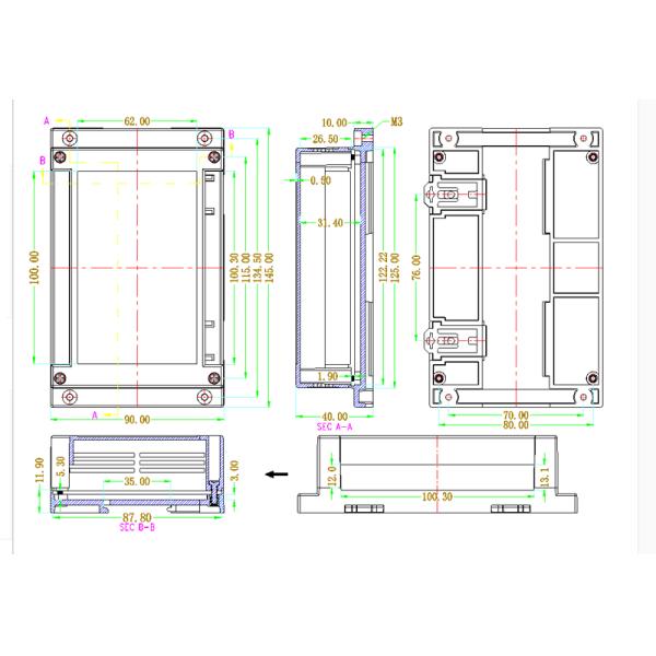 PLC Din Rail Enclosure For Electronic Diy Switch Box Cable Junction Box 145*90*40 Mm