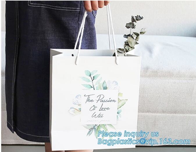 Customized Cut Printed Coated Paper Shopping Bag with Matt Lamination,rope handle custom logo printed white paper bag