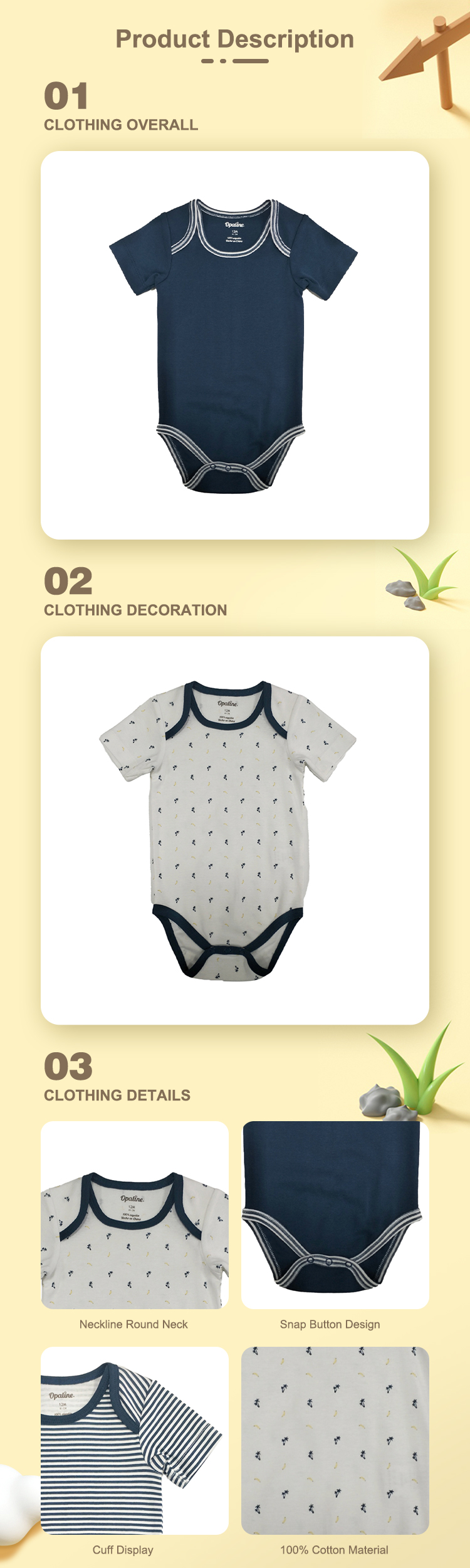 Comfortable and Stylish Baby Romper Made of 100% Organic Cotton for Ages 0-36 Months