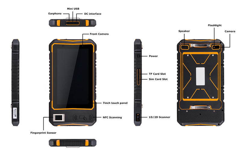 BATL BT77 waterproof rugged 7 inch android tablet pc with fingerprint reader