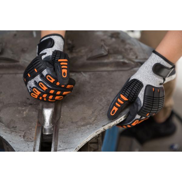 Orange TPR On Back Cut Level 3 Impact Safety Gloves With PU Coating For Warehousing