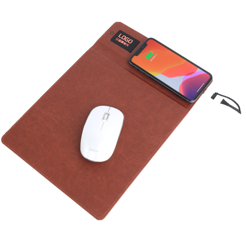 Customized Led brand logo wireless charging office mouse pad for mobile phone charging