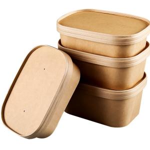 China Customized square with cover for printing, multi-purpose Kraft salad bowl rectangular paper box, both paper cover and de wholesale