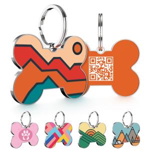 Custom Stainless Steel Pet Tags Reflective Large with QR Code