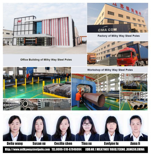 8M 3mm Electric Power Pole Q345 Material with Bitumen for 69KV Transmission