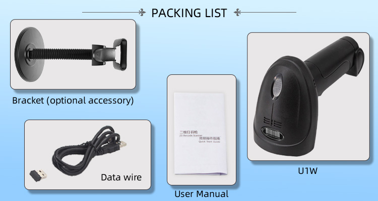 5V U1-W Wireless Barcode Scanner with Cradle 1D Cordless Bar Code Reader Laser Read Code
